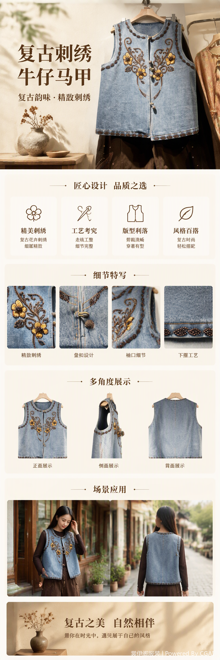 时尚休闲蓝色牛仔马甲男女宽松百搭春秋外套学生背心潮流款详情1