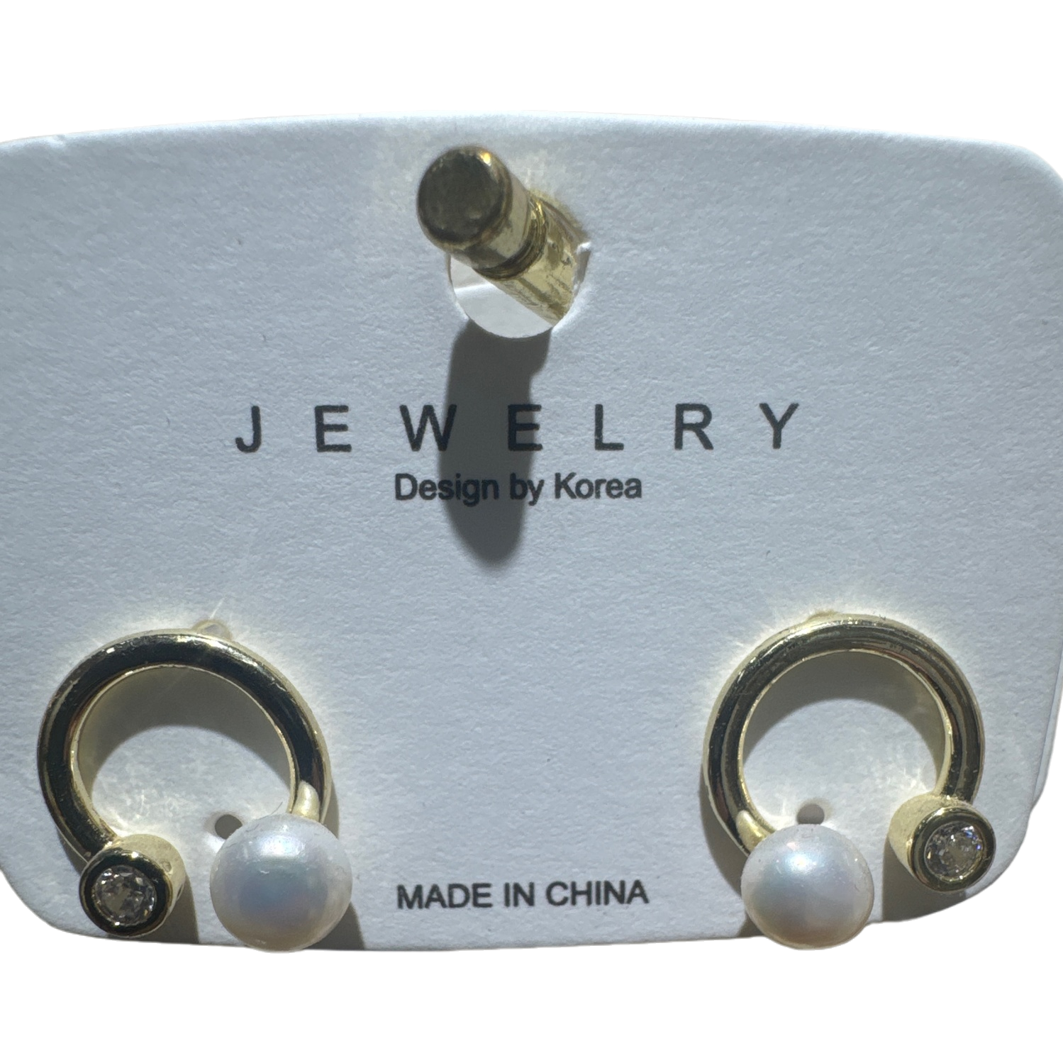This is a simple, fashionable and elegant women's ear accessory with golden circular stud earrings and pearl zircon decoration Item Picture