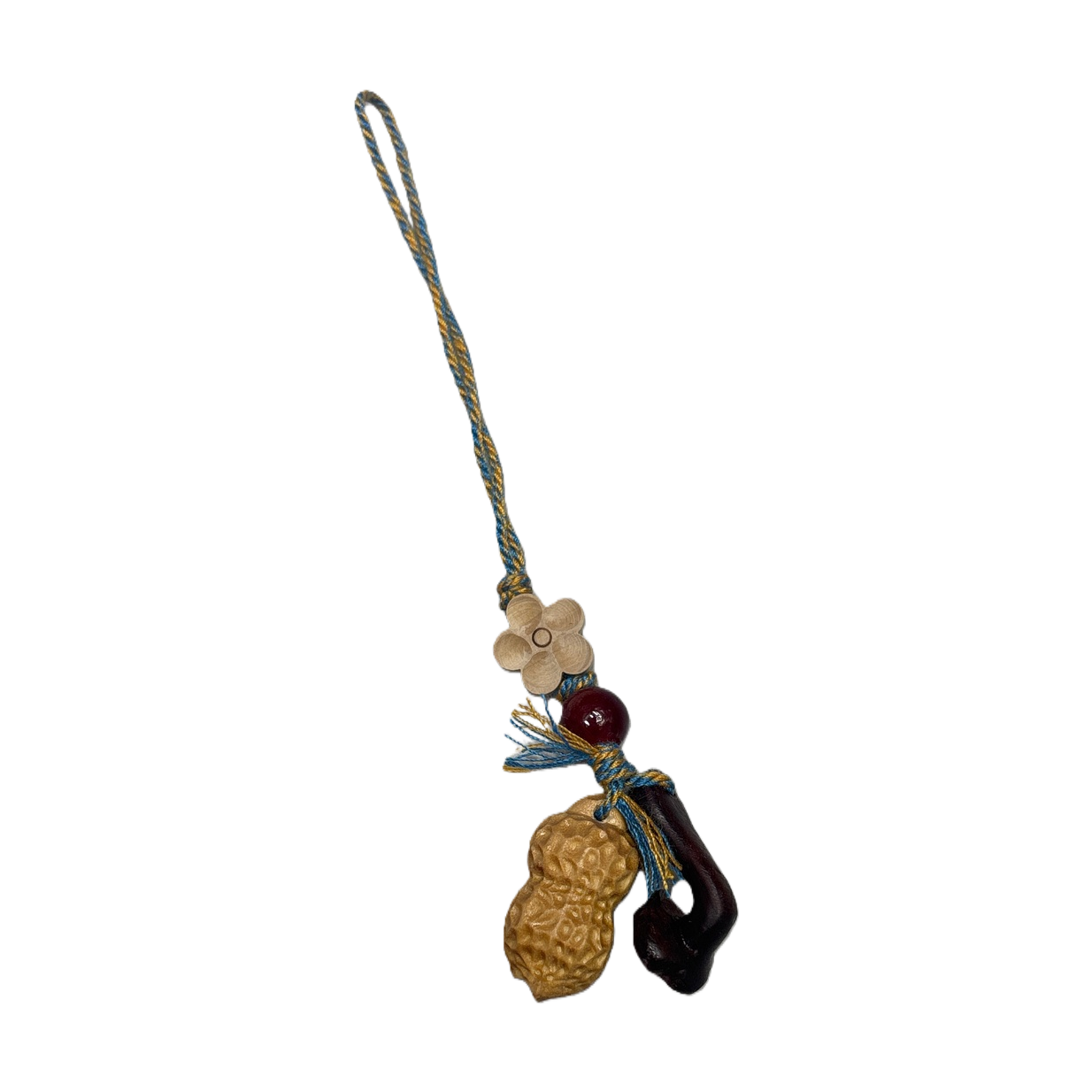 حزائن ملونة، منحوتات خشبية ملونة، شكل القرع الداكن مع خرز أحمر Item Picture
