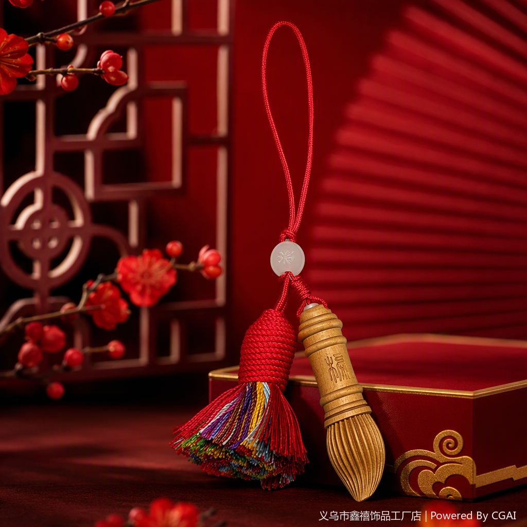 Colgante rojo con madera pincel pequeño colgante creativo colgante hecho a mano decoración del hogar regalo accesorios Specification image