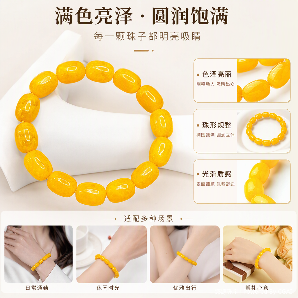 Fashionable and retro yellow beaded bracelet, simple and versatile jewelry, trendy girls' bracelet accessory