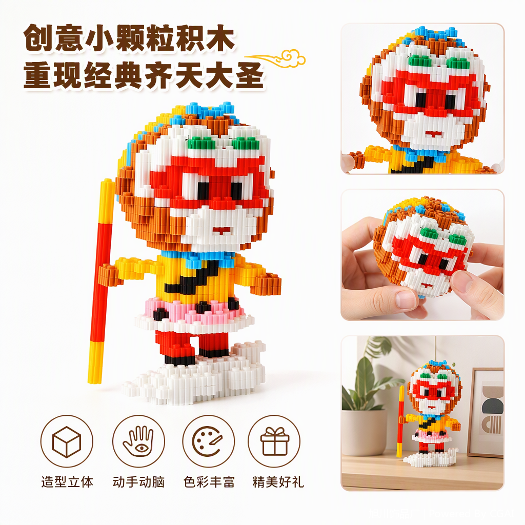 多彩积木孙悟空人偶儿童益智玩具拼装模型创意礼物适合幼儿培养动手能力