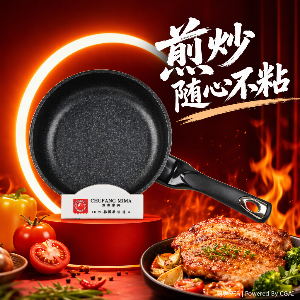 Kitchen Code: Korean original imported marble-patterned small frying pan, 20cm non-stick pan Application Scenario