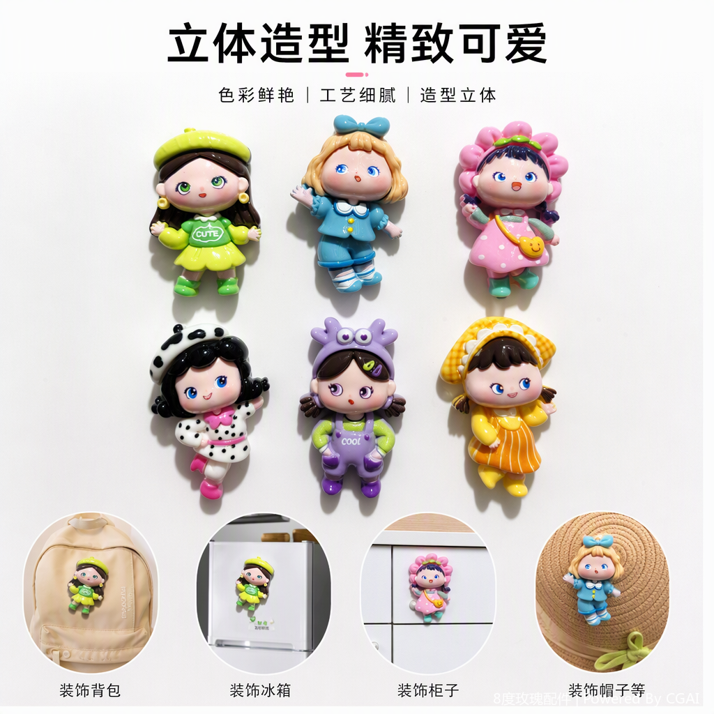 创意彩色卡通女孩造型磁贴趣味装饰儿童房墙贴贴纸贴画