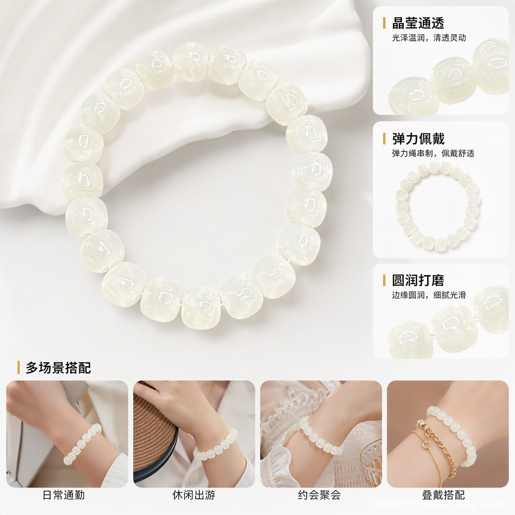 The white beaded bracelet is a fashionable and simple hand-woven accessory for couples and students. It is a trendy and versatile accessory for women
