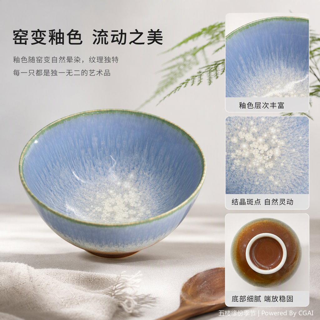 蓝釉斑点陶瓷碗家用餐具创意简约日式汤碗早餐碗餐厅用品