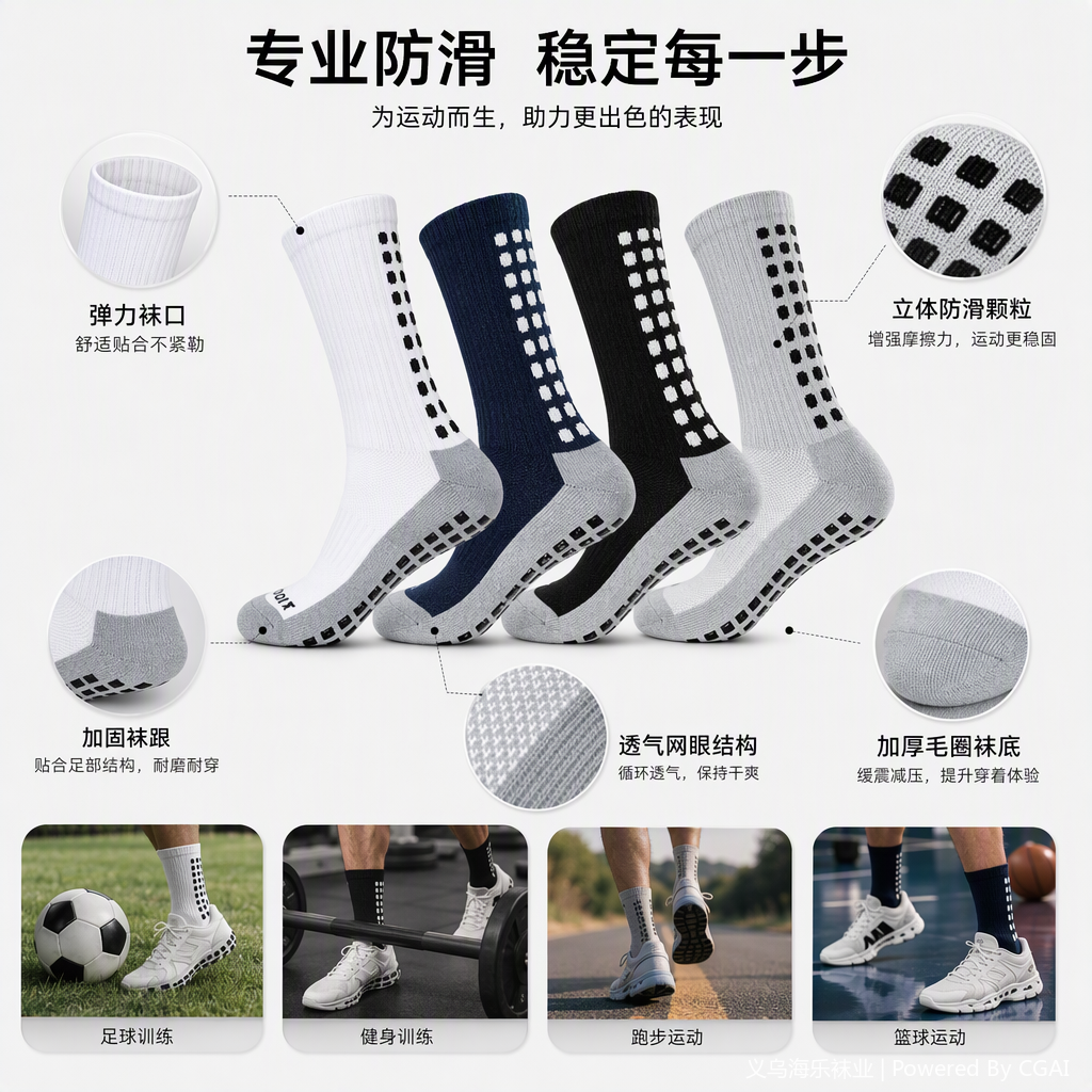 Four pairs of anti-slip granular, comfortable, breathable and wear-resistant sports and casual socks for men and women