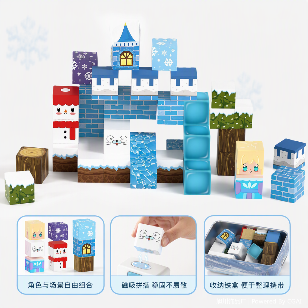 创意冰雪主题磁力积木拼装玩具儿童益智拼插积木块组合玩具礼物