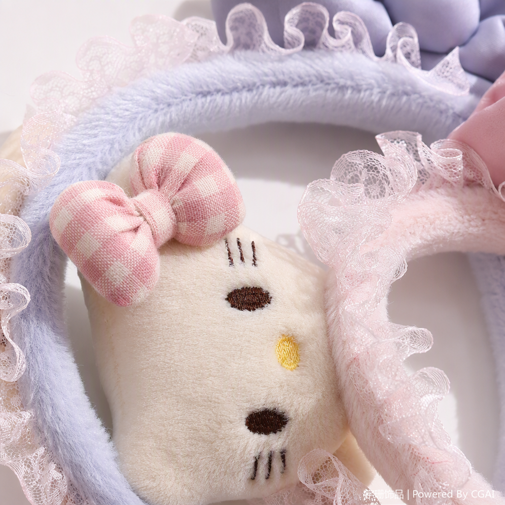 Hello Kitty pink and blue bow plush hair band, children's cute hair accessory, headwear, hair band, hair clip accessory Application Scenario