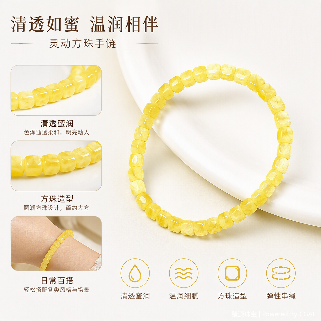 Fashionable and retro yellow beaded bracelet, simple and versatile jewelry, hand-woven trendy accessory for women