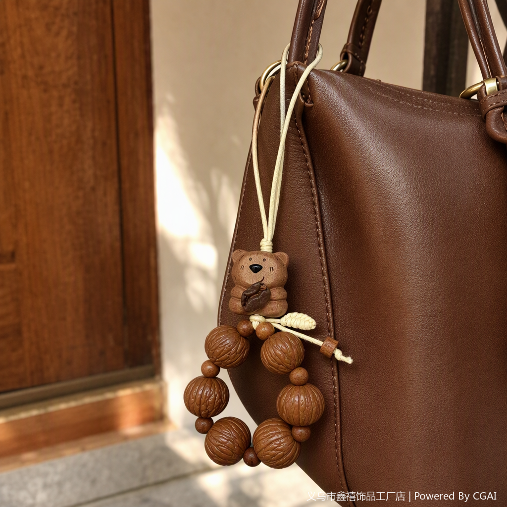 Cute brown bear colgante con nuez cordón de perlas moda hecho a mano creativo accesorios accesorios regalos decoraciones details Picture