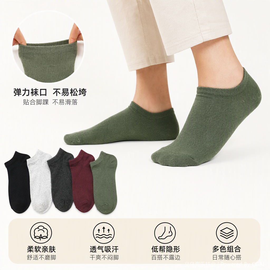 Five pairs of colorful short casual socks for men and women, a trendy and versatile sports sock set