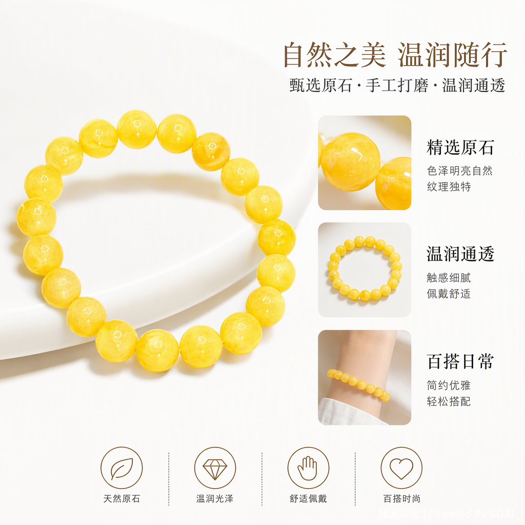 This fashionable and retro yellow beaded bracelet is a simple and versatile accessory for trendy girls