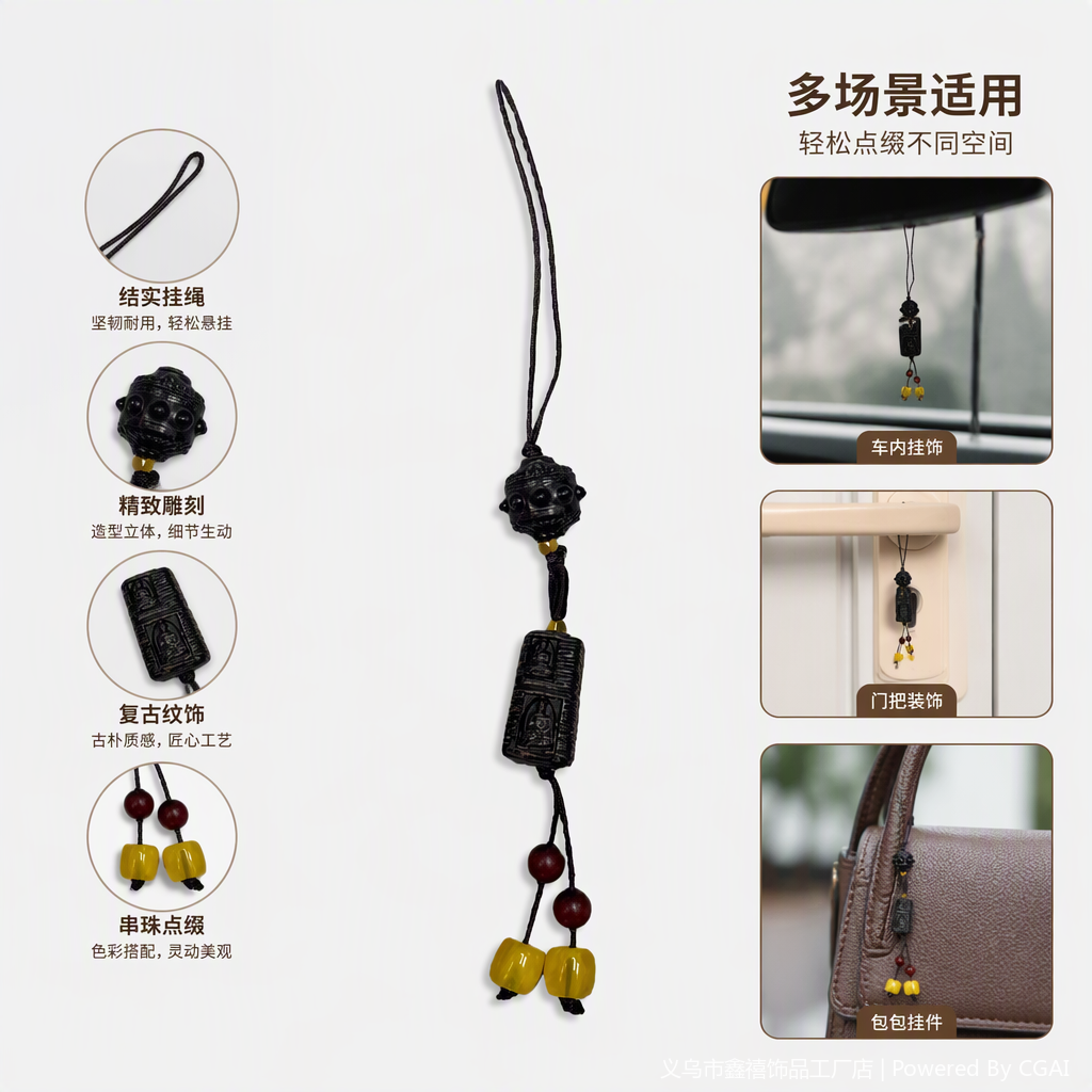 Negro colgante que contiene cuentas talladas columna estatua de buda tallado rojo amarillo juego de colores cuentas pequeñas moda 100 montar accesorios