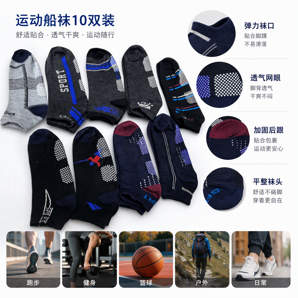 Breathable and sweat-absorbent multi-pair sports socks, comfortable and durable sports casual men's and women's sports shoes and socks set