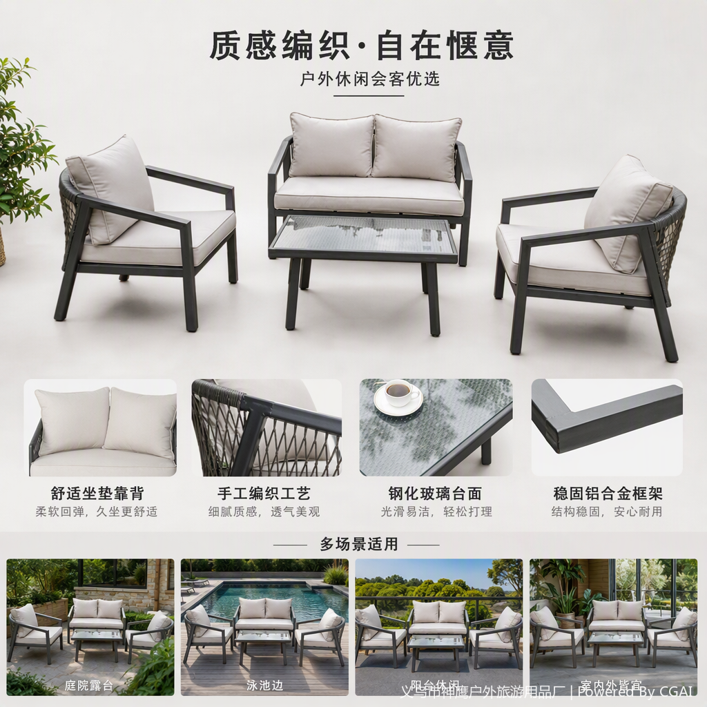Casual al aire libre ratán tejido mesa y silla combinación de protección solar durable casual muebles recreacionales balcón patio casual muebles recreacionales details Picture