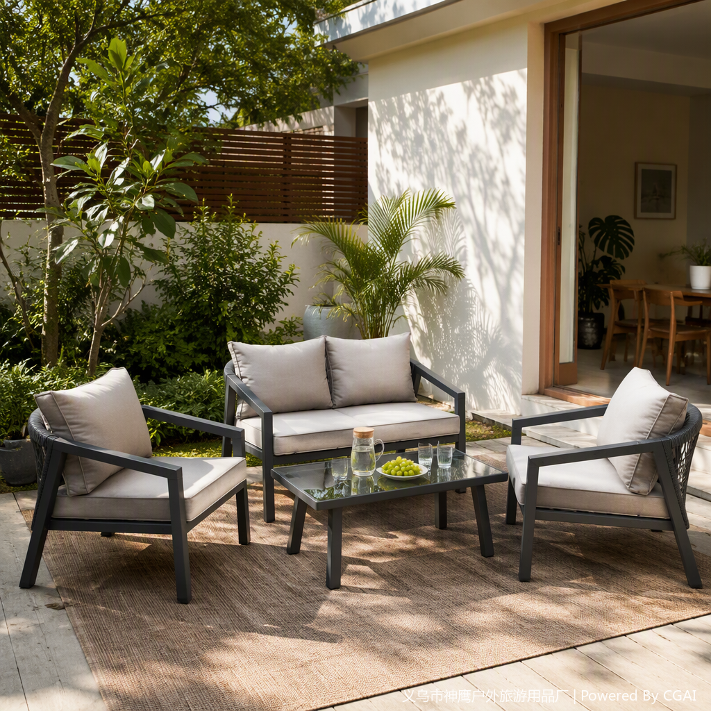 Casual al aire libre ratán tejido mesa y silla combinación de protección solar durable casual muebles recreacionales balcón patio casual muebles recreacionales Application Scenario