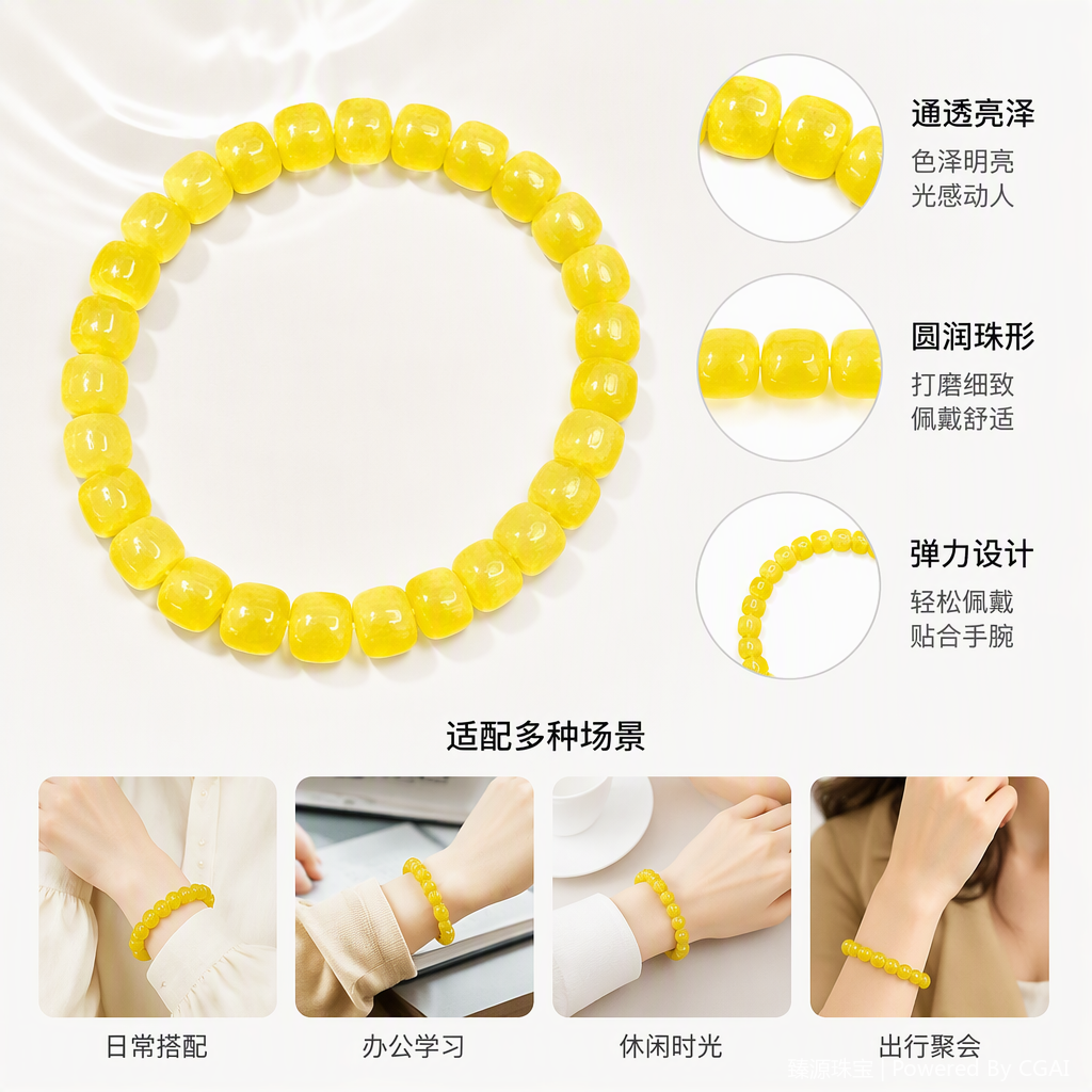 Fashionable and retro yellow beaded bracelet, simple and versatile jewelry, trendy Japanese and Korean style accessory for women