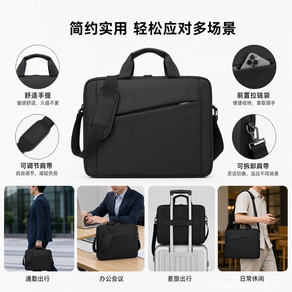 时尚商务男士手提单肩包大容量休闲防水电脑包学生轻便办公包产品图