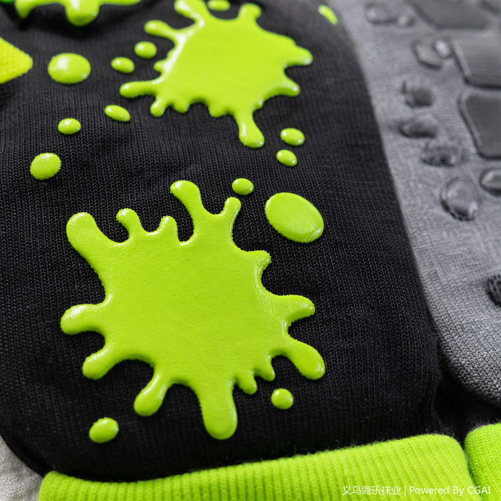 Black fluorescent green stain pattern sports socks, grey anti-slip texture casual socks for men and women, comfortable, breathable and trendy style Application Scenario