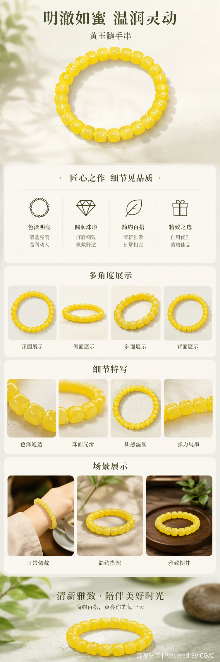 时尚复古黄色珠串手链简约百搭手饰日韩风潮流配饰女款详情1
