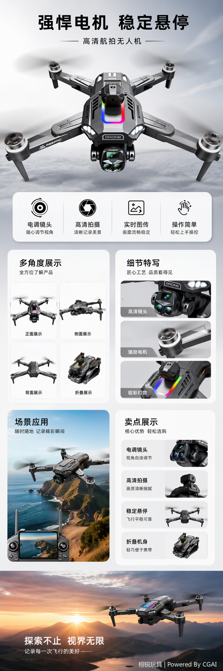 Hd 4K fotografía aérea drone portátil rc vehículo aéreo para los amantes de la fotografía gris pic 1