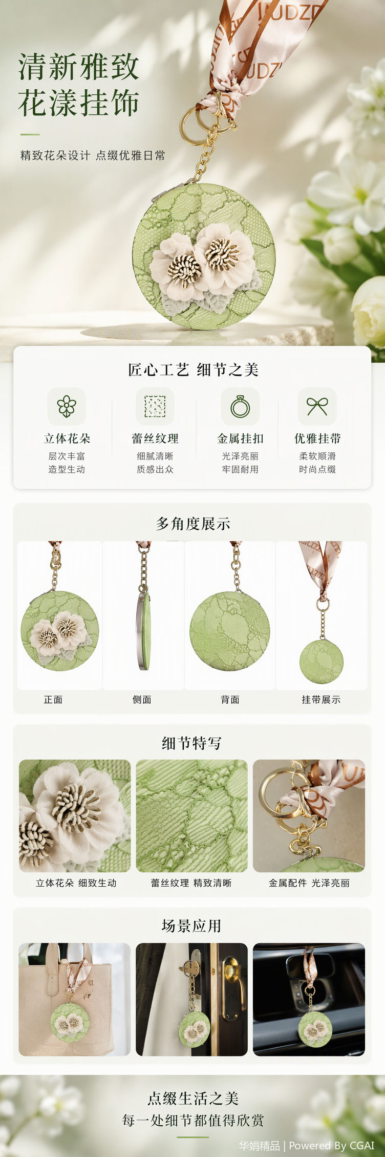 绿色蕾丝花朵钥匙链时尚创意个性挂件女生礼品配饰详情1