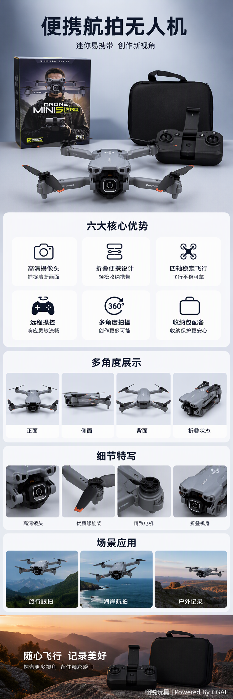 Grey drone remote control aircraft, high-definition camera, aerial photography, portable quadcopter toy, aerial photography equipment pic 1