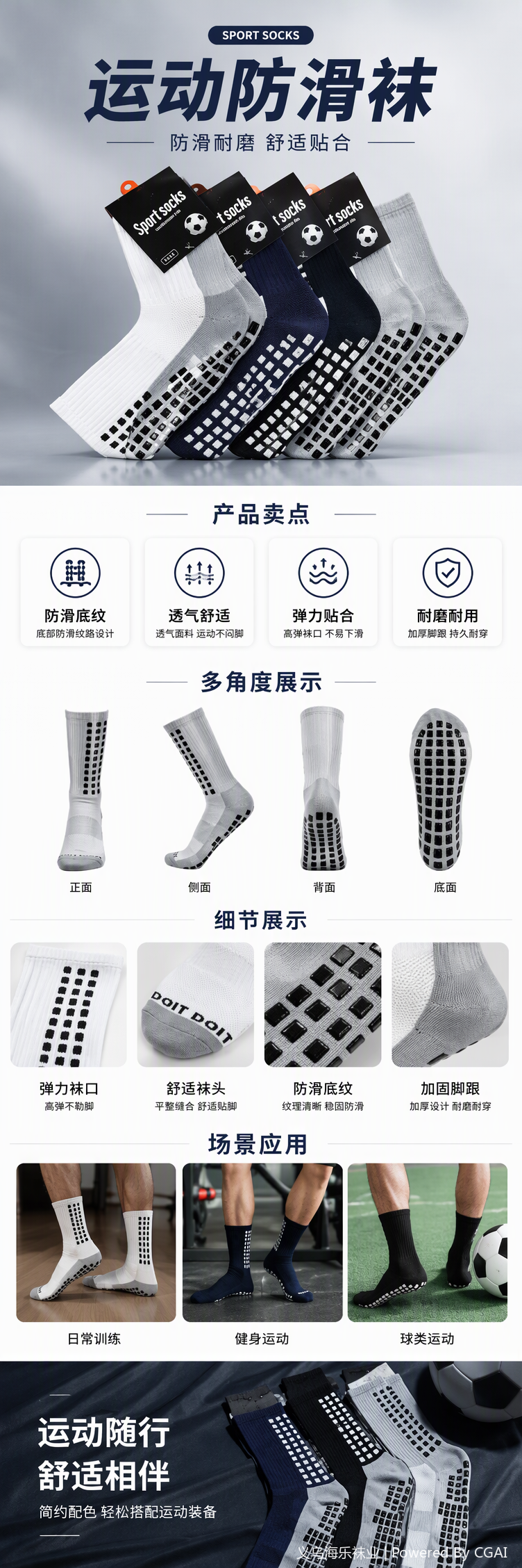 Four pairs of anti-slip granular, comfortable, breathable and wear-resistant sports and casual socks for men and women pic 1