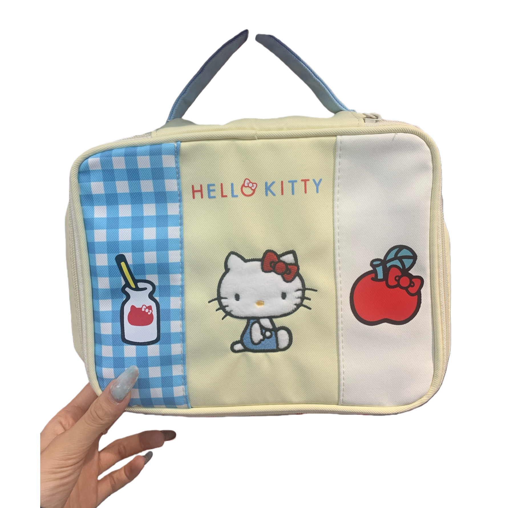 Hello Kitty图案+三色拼接收纳包白底实物图