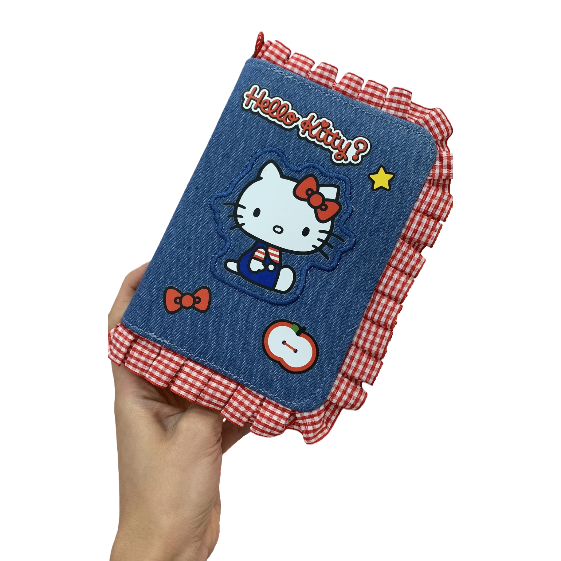 蓝色牛仔布+Hello Kitty主题笔记本白底实物图