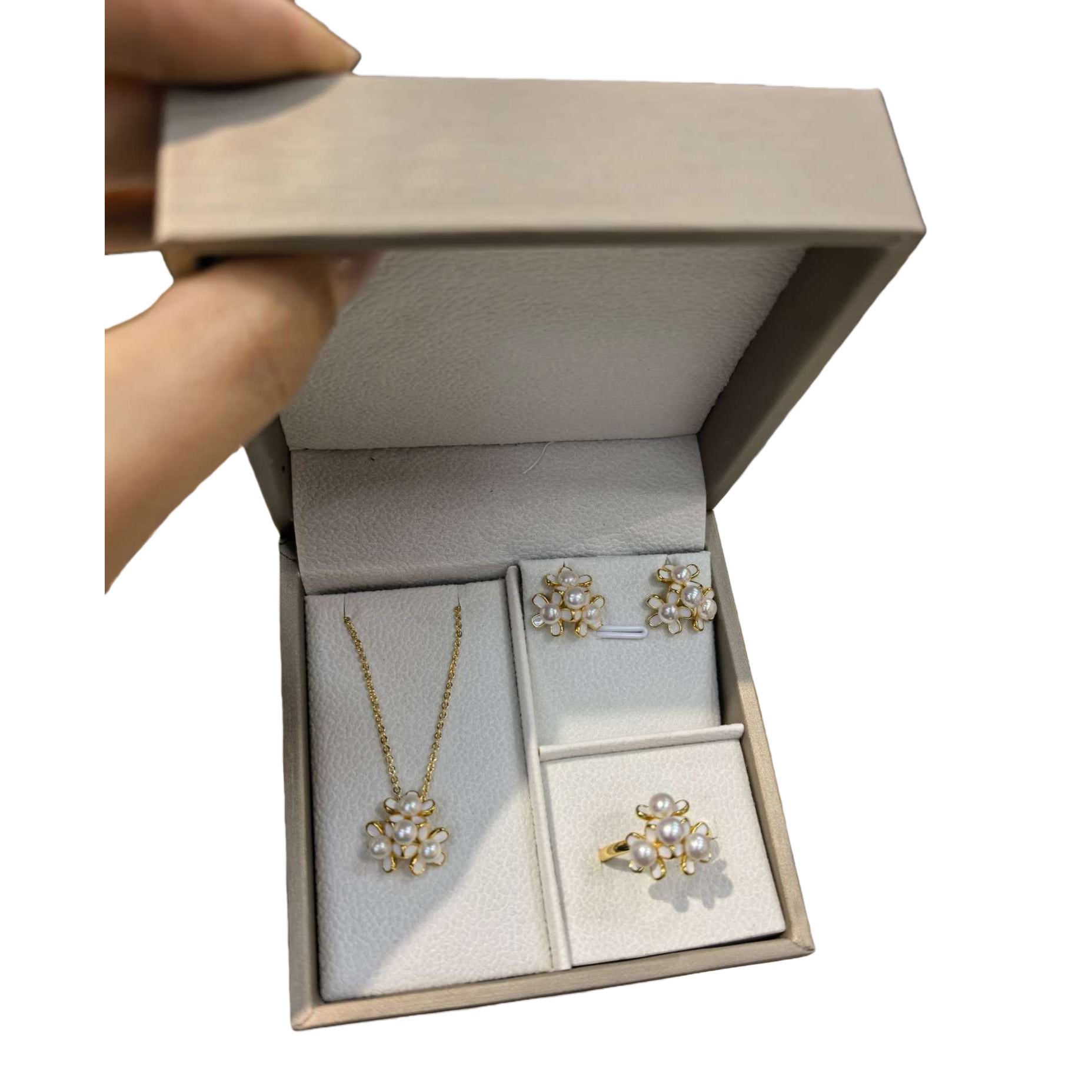 Pearl flower (pearl flower) — тройной ювелирный костюм, колье с кольцами на ушах, элегантное кольцевое колье Item Picture