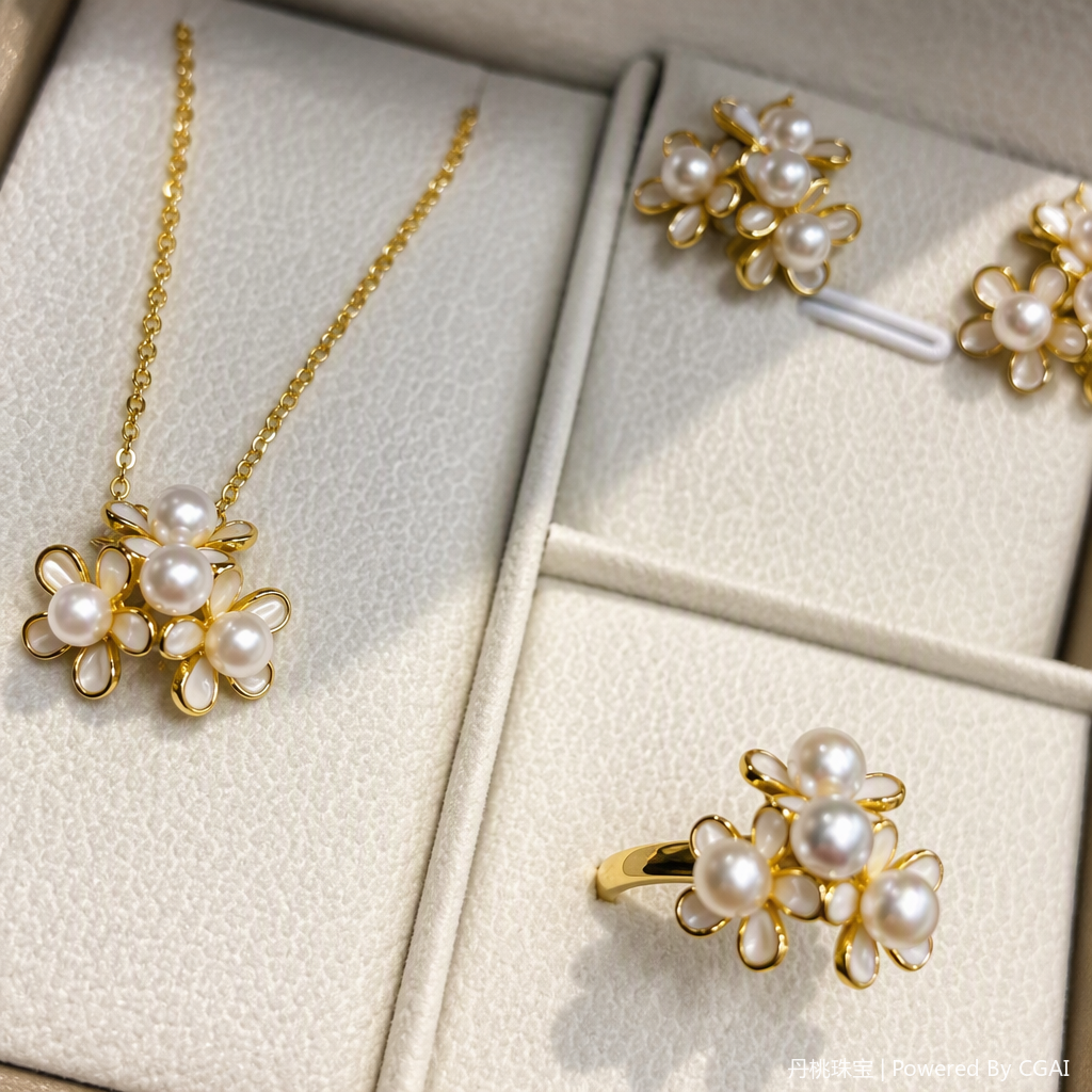 Pearl flower (pearl flower) — тройной ювелирный костюм, колье с кольцами на ушах, элегантное кольцевое колье Application Scenario