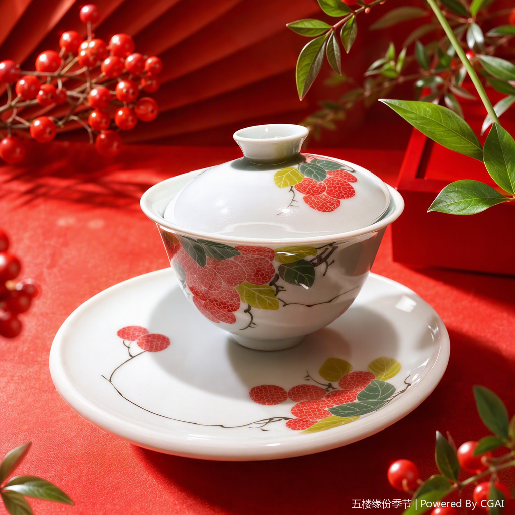 荔枝纹饰三才盖碗细节图