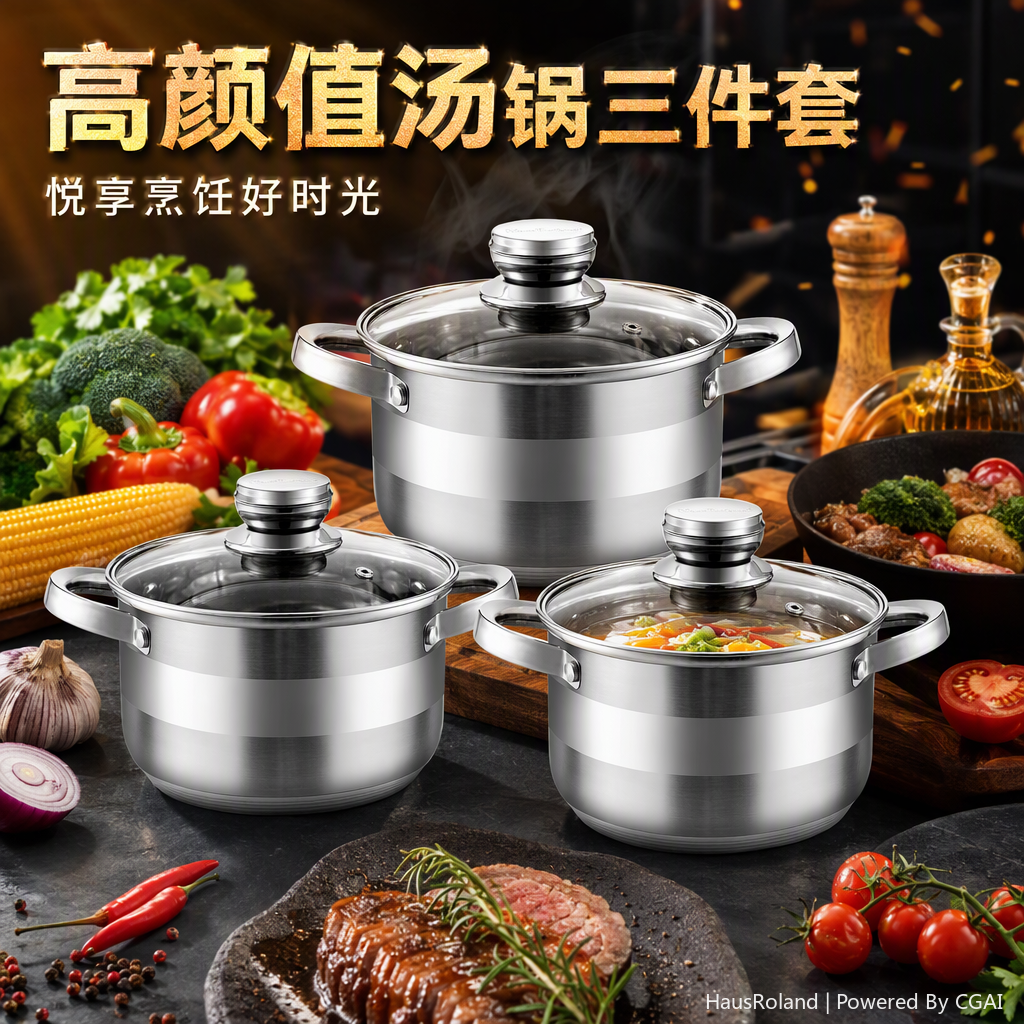 Multi-functional kitchenware set, household pot and pot combination, essential kitchen pot and pot set, multi-piece set HR131-2 details Picture