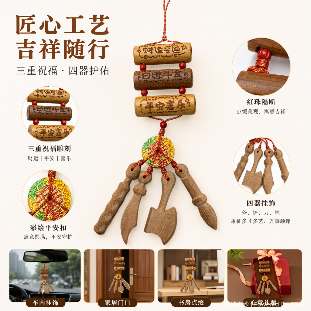 手工精美木质雕刻挂饰复古创意家居装饰品天然木材挂件工艺品礼品木制摆件