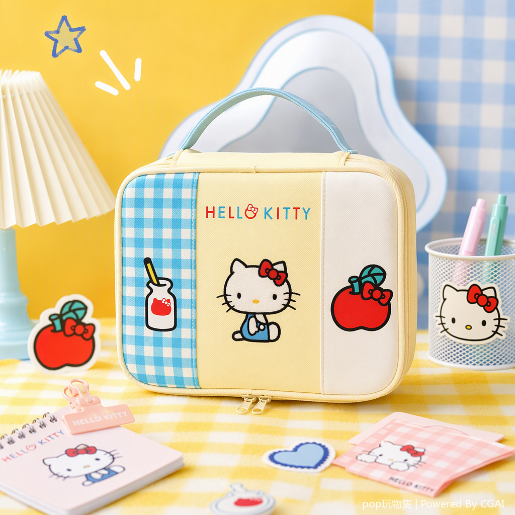 Hello Kitty图案+三色拼接收纳包细节图