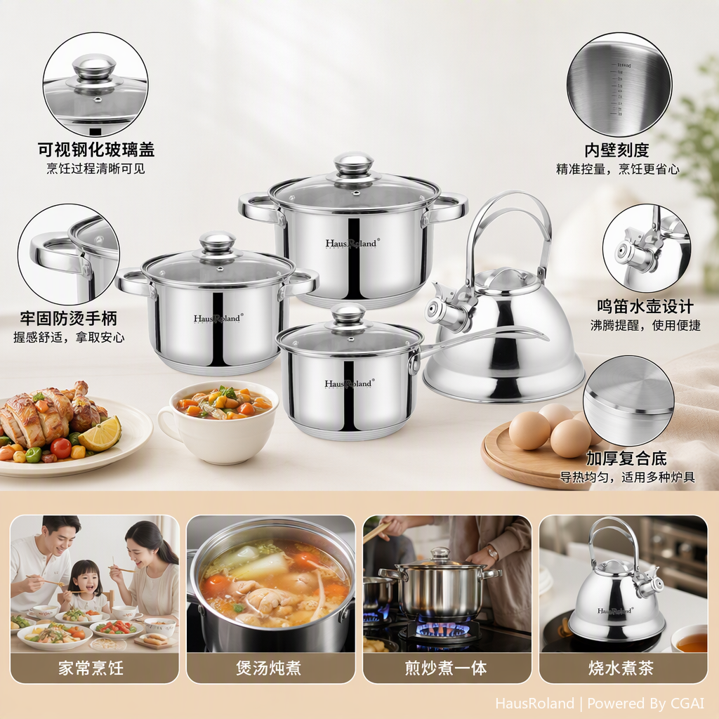 Multi-functional kitchen cookware set, household soup and stir-frying pot set, practical and durable kitchenware items HR199-1 details Picture