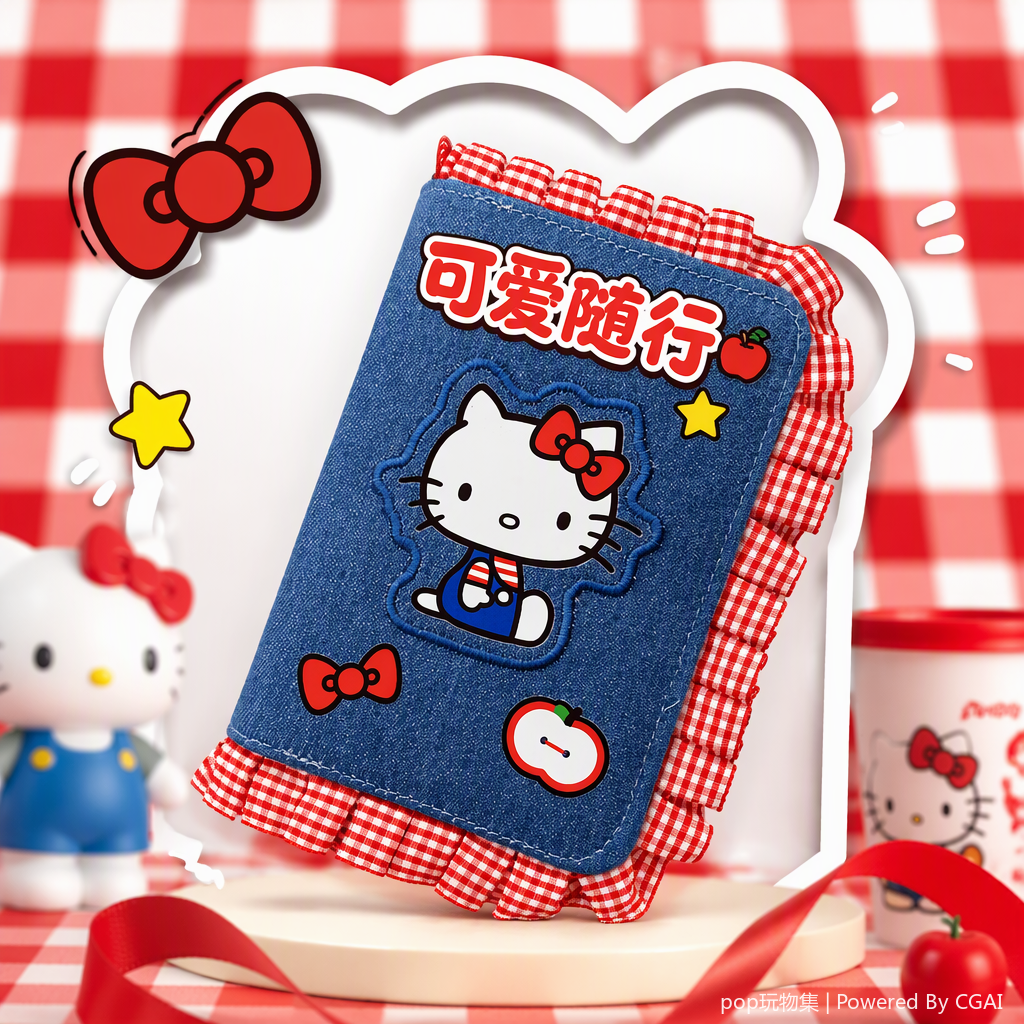 蓝色牛仔布+Hello Kitty主题笔记本细节图