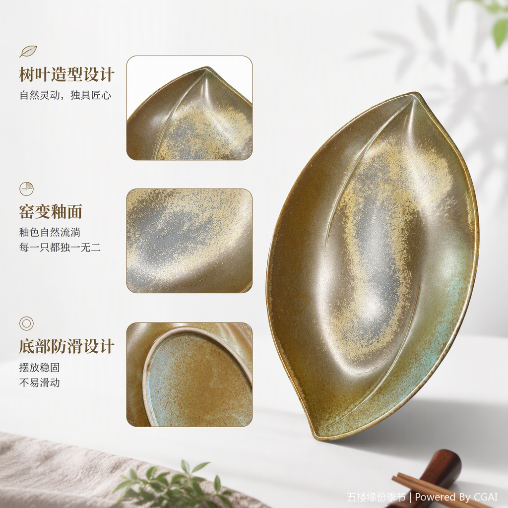 创意叶形釉变陶瓷餐盘简约时尚家用厨房餐具盘子装饰盘