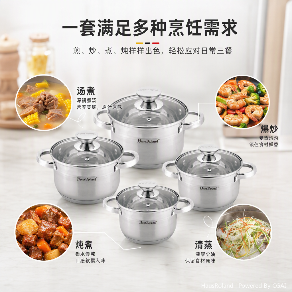 Multi-functional kitchen cookware set, household soup and stir-frying pot set, durable and practical cookware set HR176-3 Specification image