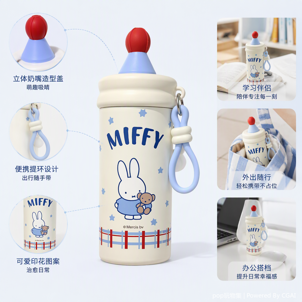 米菲兔图案保温杯大容量便携学生户外暖杯保暖水杯创意礼品