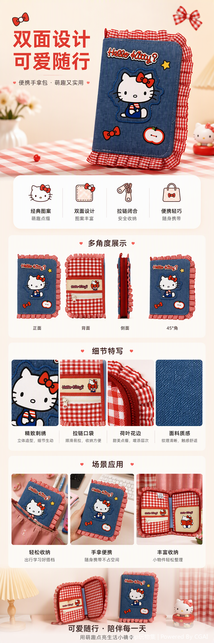 卡通可爱Hello Kitty主题蓝色牛仔布笔记本学生手账日记本办公记事本学生用品详情1