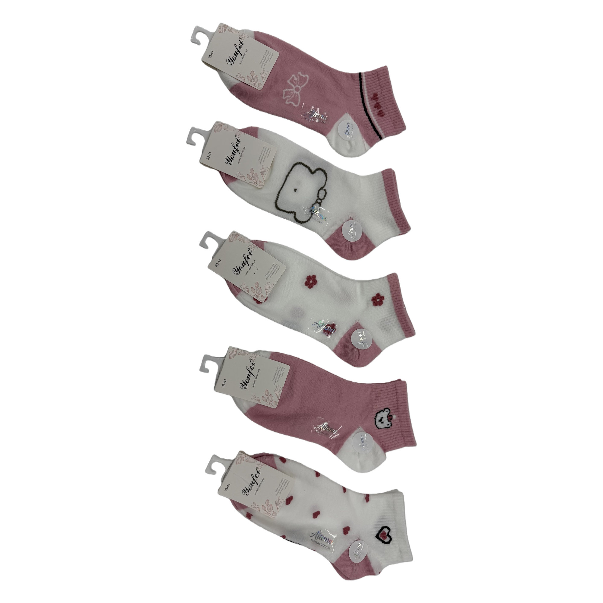 Lindo dibujo animado rosa blanco patchwork calcetines respirables cómodos para niños estudiantes deportes calcetines casuales para hombres y mujeres Item Picture
