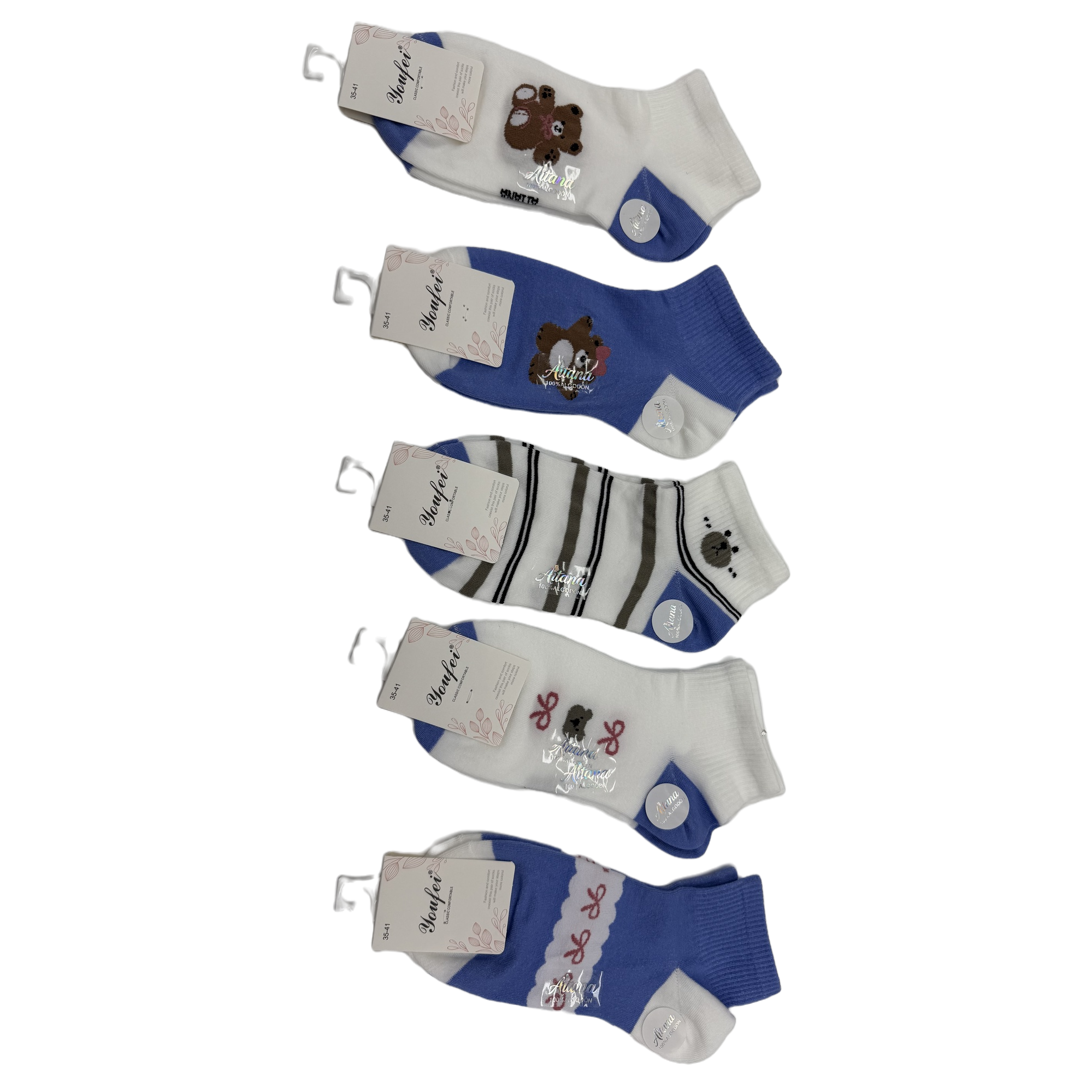 Five pairs of cute children's socks with cartoon bear patterns, breathable and comfortable. Baby socks gift box set Item Picture