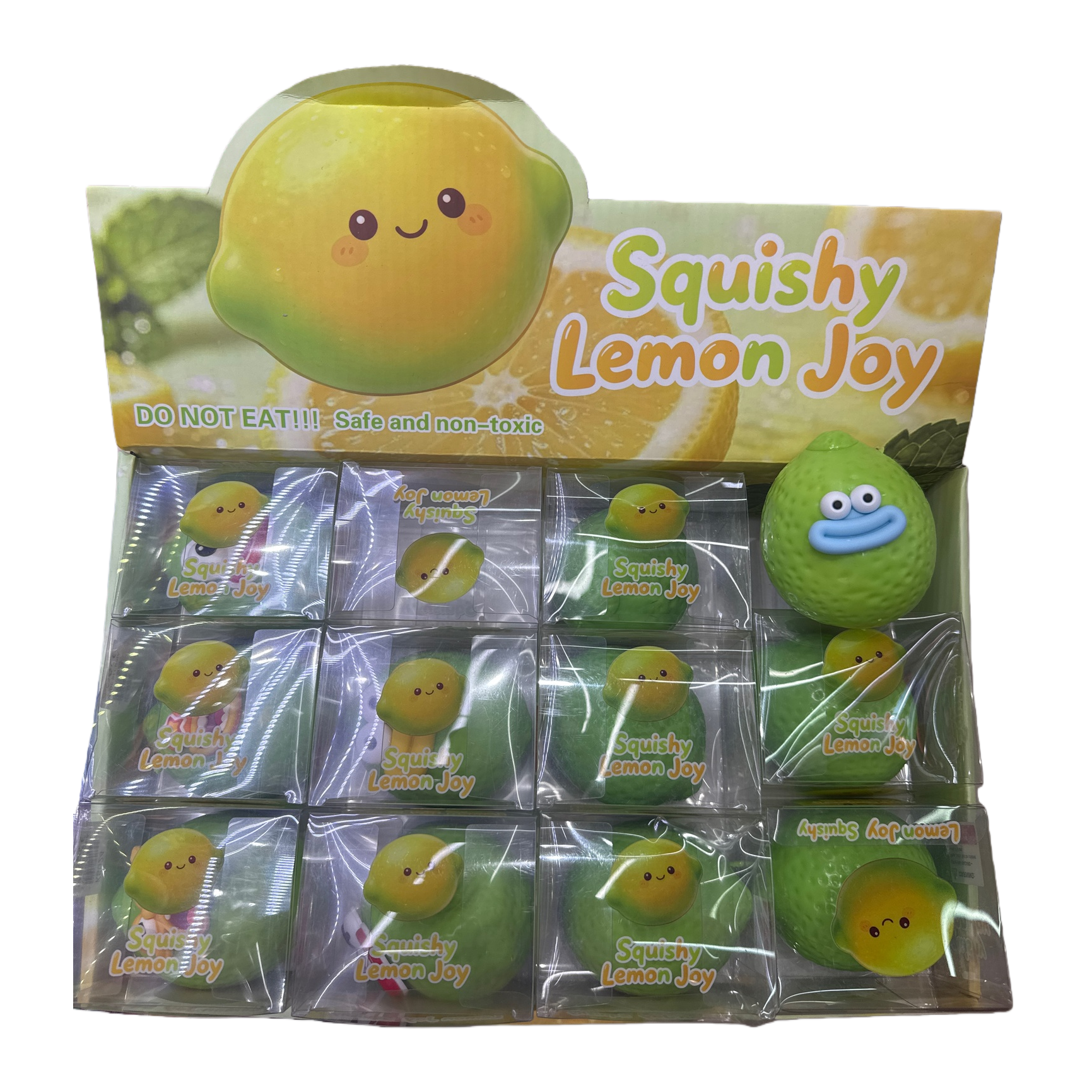 可爱卡通柠檬造型解压玩具+Squishy Lemon Joy商品展示架白底实物图