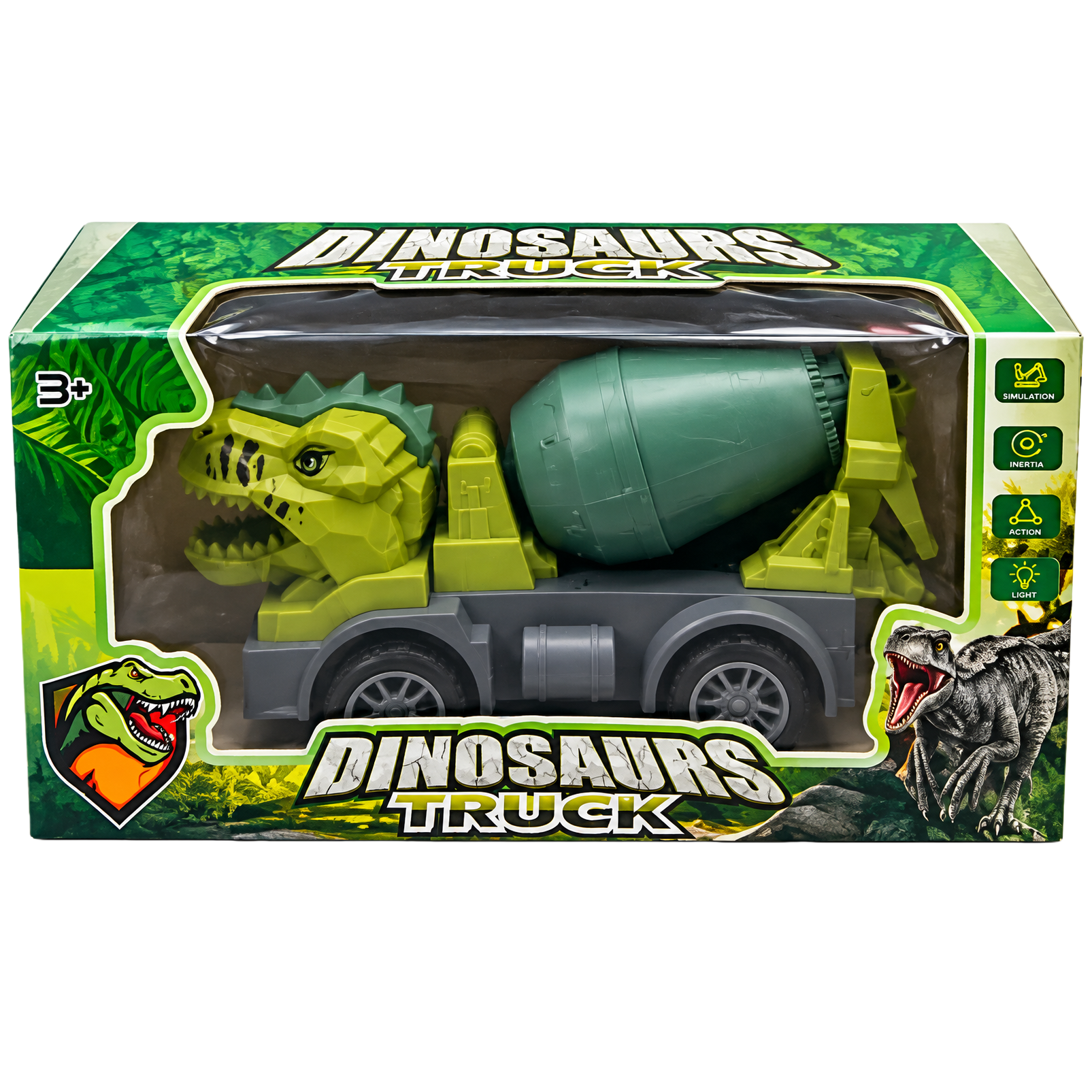 Tyrannosaurus Rex dinosaur cement mixer truck, children's inertial engineering vehicle, boy toy gift box set