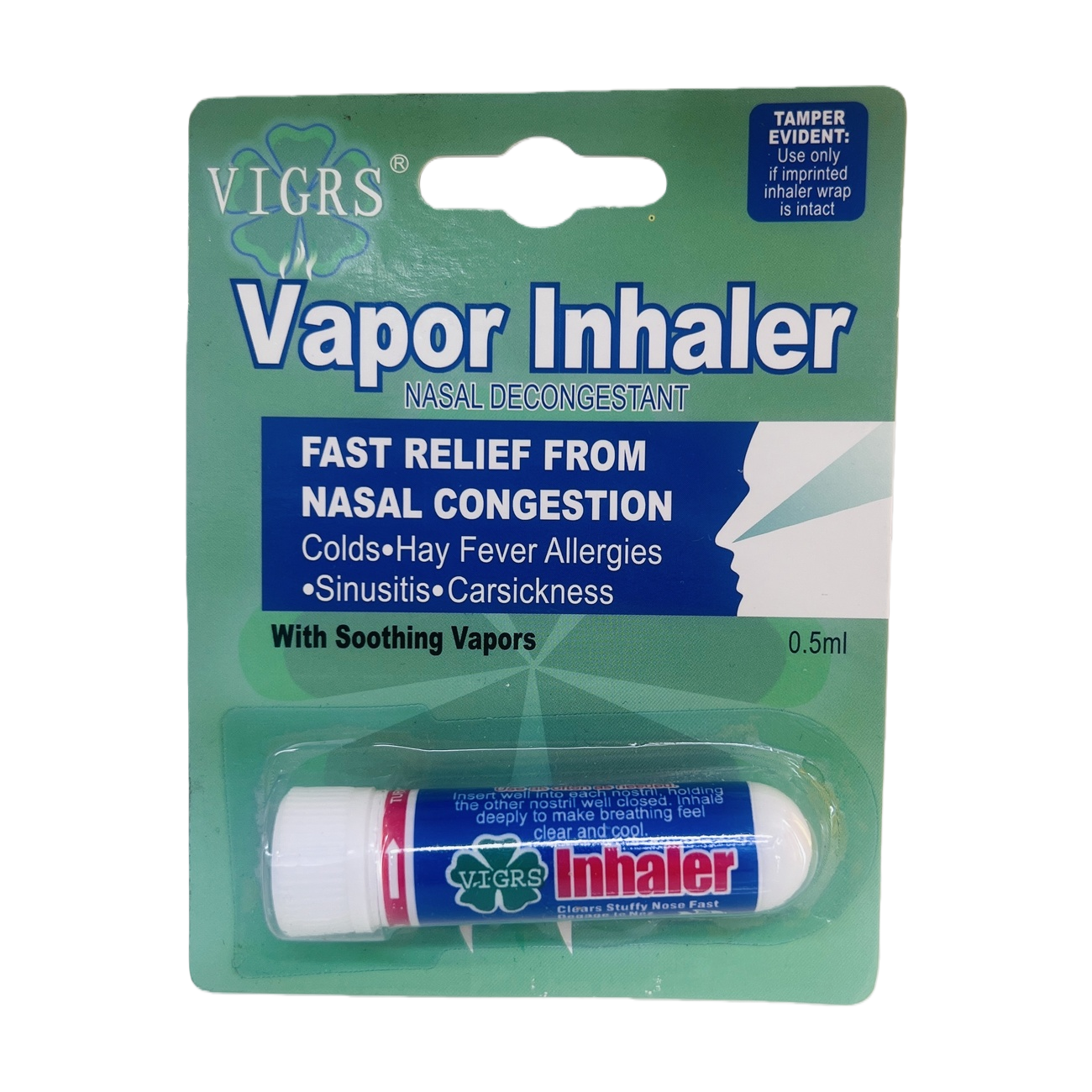 Зеленая упаковка для носа VIGRS Vapor Inhaler с ингаляторами для облегчения свежего дыхания в носовых отверстии Item Picture