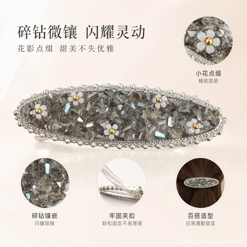 闪亮镶钻花朵造型发夹时尚百搭发饰发饰品发饰配饰女发夹夹子