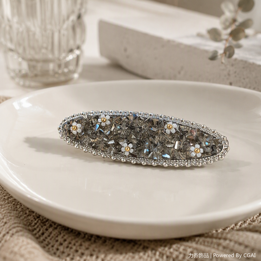 Shiny diamond-encrusted flower-shaped hair clips, fashionable and versatile hair accessories, hair ornaments, hair accessories, women's hair clips details Picture